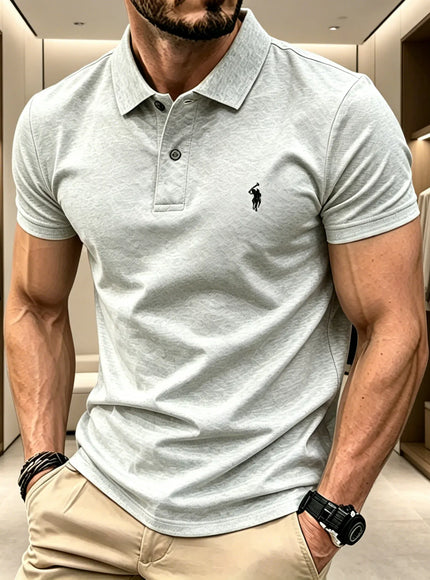 KissICON light11 / S Mens Breathable Lapel Polo Shirt with Rider Embroidery