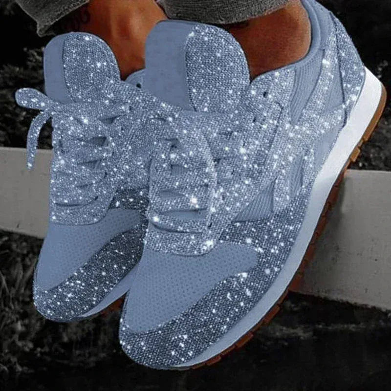 Dropshipman lightblue / 43 2024 New Women Flat Sneakers Casual Bling Vulcanized Shoes Women Mesh Lace Up Platform Plus Size Fashion Outdoor Woman Shoes