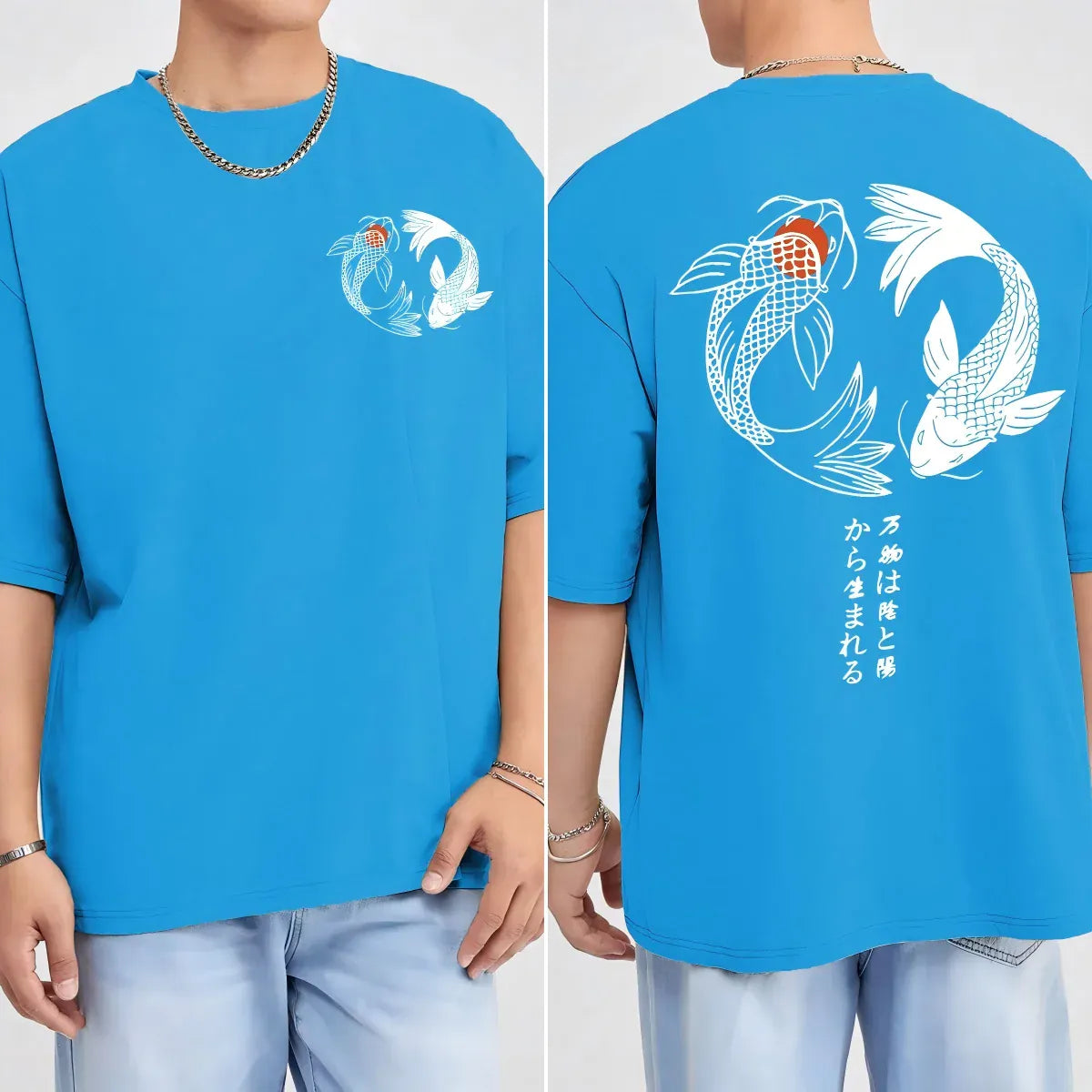 KissICON LightBlue / M Harajuku Koi Cotton Tee Summer Style for Men