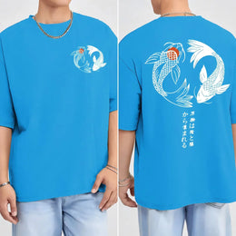 KissICON LightBlue / M Harajuku Koi Cotton Tee Summer Style for Men