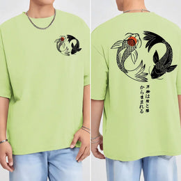 KissICON LightGreen / L Harajuku Koi Cotton Tee Summer Style for Men