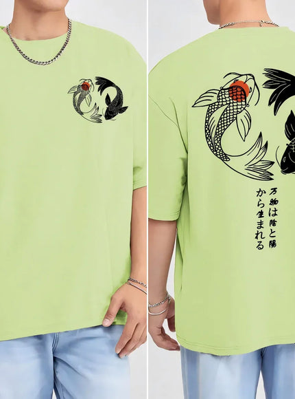 KissICON LightGreen / XXXL Harajuku Koi Cotton Tee Summer Style for Men