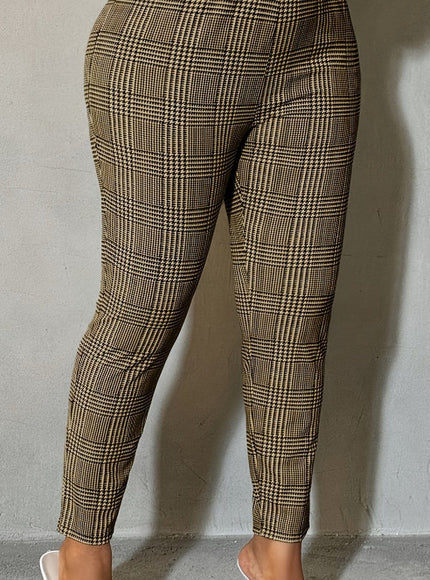 jkthpu-45 Linen / UK 18 Plus Size, Women's High-Waisted Stretchy Pants - Elegant