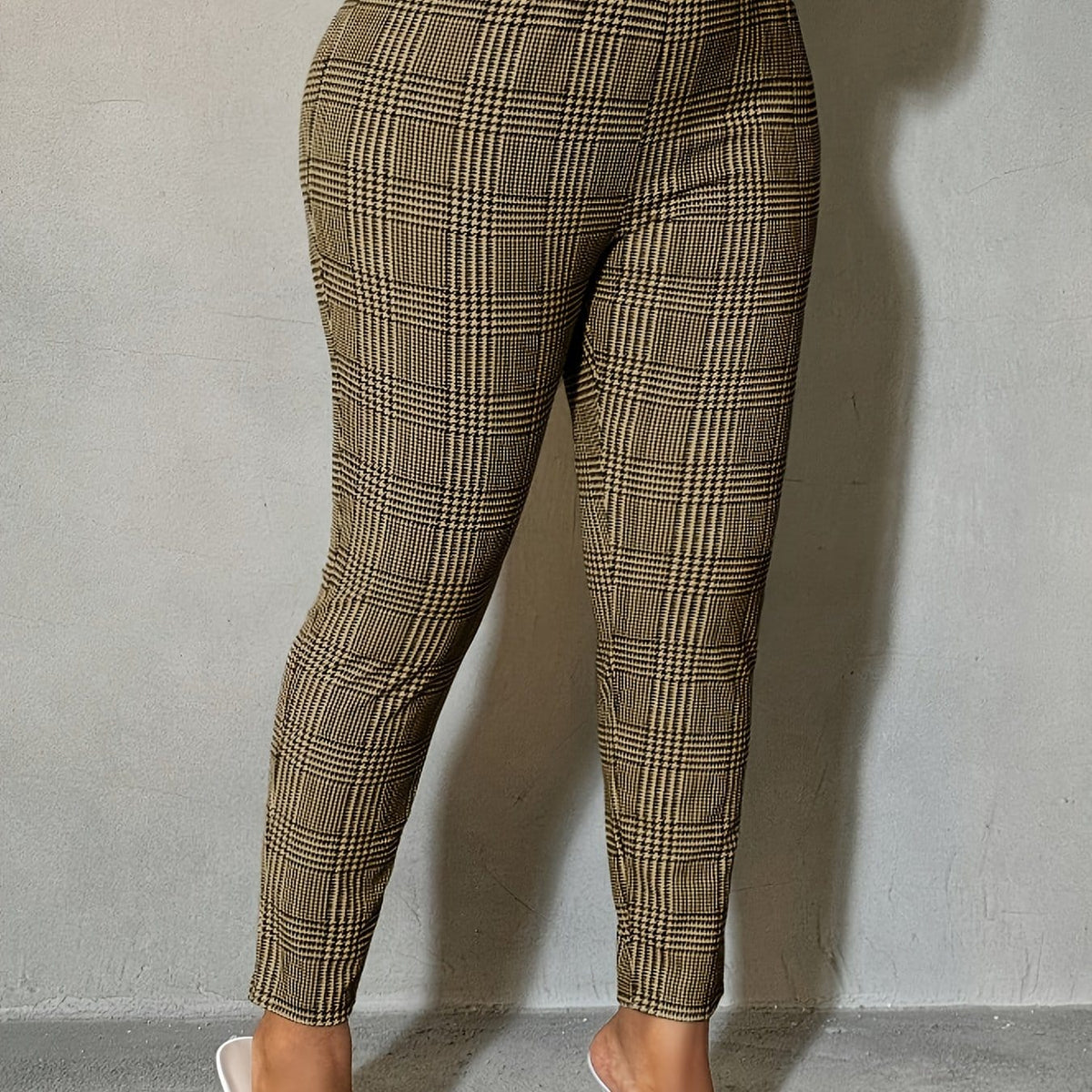 jkthpu-45 Linen / UK 18 Plus Size, Women's High-Waisted Stretchy Pants - Elegant