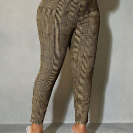 jkthpu-45 Linen / UK 18 Plus Size, Women's High-Waisted Stretchy Pants - Elegant
