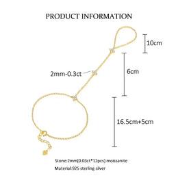 KissICON Lnngy Certified Moissanite Bracelet With Ring 925 Sterling Silver Four Leaf Flower Finger Bracelet For Women Hand Chain Jewelry