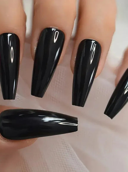 KissICON Long Coffin Black Press On Nails Full Cover