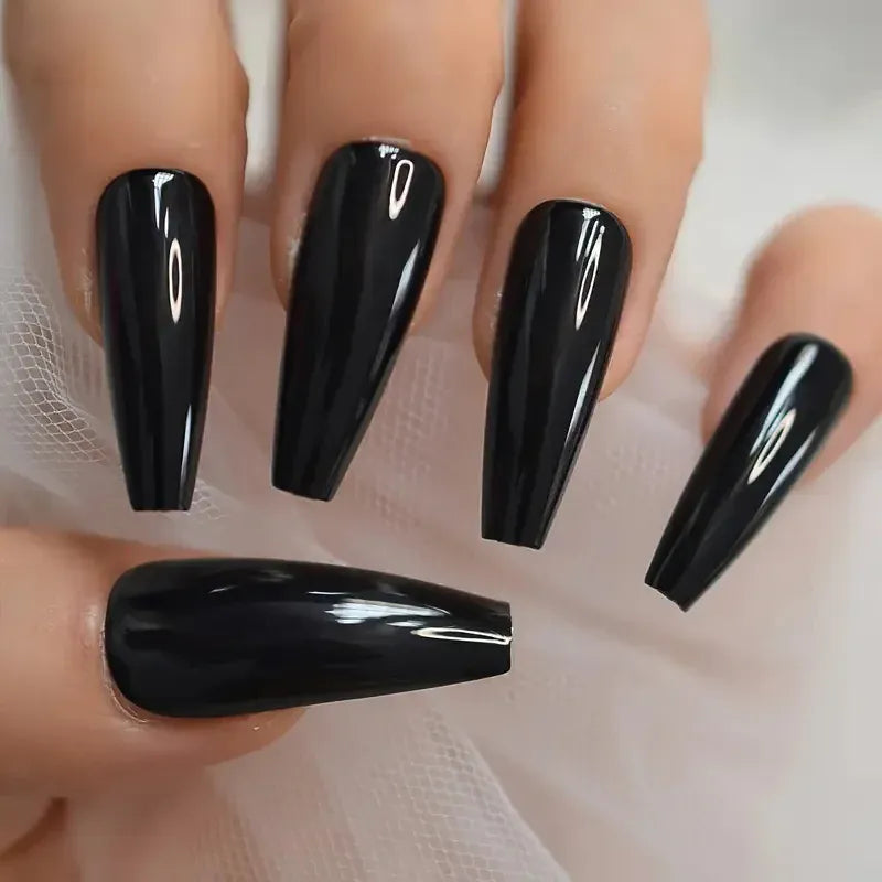 KissICON Long Coffin Black Press On Nails Full Cover