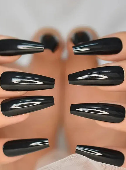 KissICON Long Coffin Black Press On Nails Full Cover