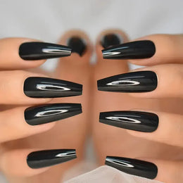 KissICON Long Coffin Black Press On Nails Full Cover