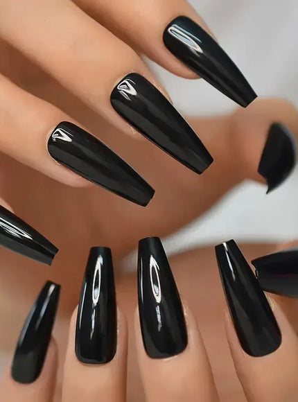 KissICON Long Coffin Black Press On Nails Full Cover
