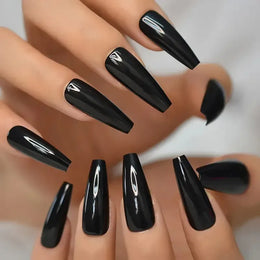 KissICON Long Coffin Black Press On Nails Full Cover