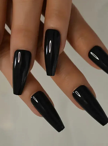 KissICON Long Coffin Black Press On Nails Full Cover