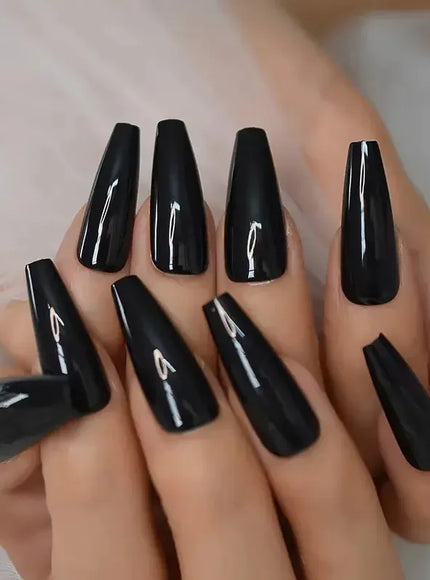 KissICON Long Coffin Black Press On Nails Full Cover