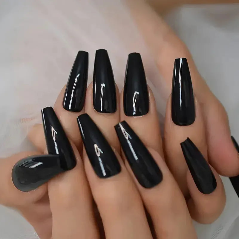 KissICON Long Coffin Black Press On Nails Full Cover