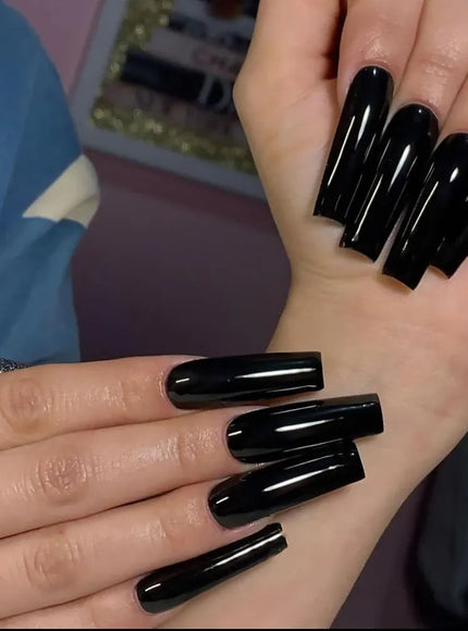 KissICON Long Coffin Black Press On Nails Full Cover