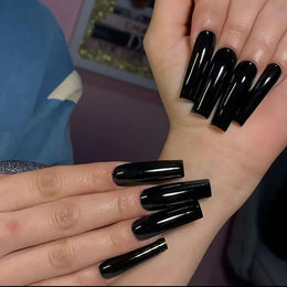 KissICON Long Coffin Black Press On Nails Full Cover