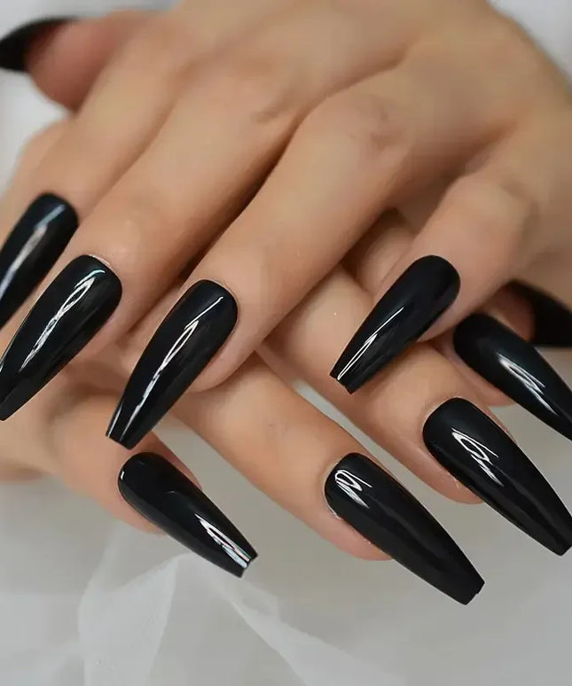 KissICON Long Coffin Black Press On Nails Full Cover