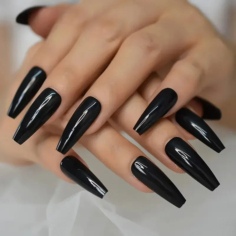 KissICON Long Coffin Black Press On Nails Full Cover
