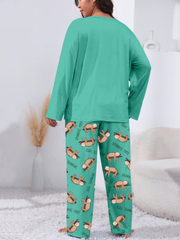 jkthpu-45 Long Sleeve Plus Size Cozy Women's Pajama Set