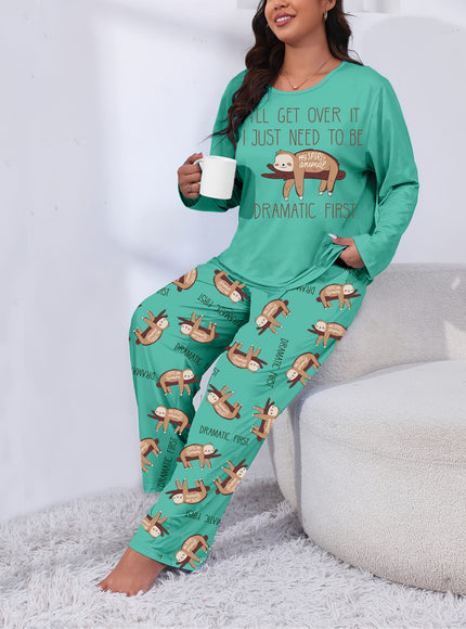 jkthpu-45 Long Sleeve Plus Size Cozy Women's Pajama Set