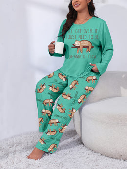 jkthpu-45 Long Sleeve Plus Size Cozy Women's Pajama Set