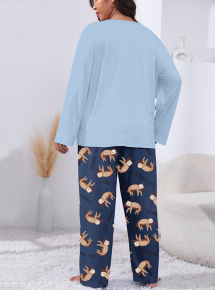 jkthpu-45 Long Sleeve Plus Size Cozy Women's Pajama Set