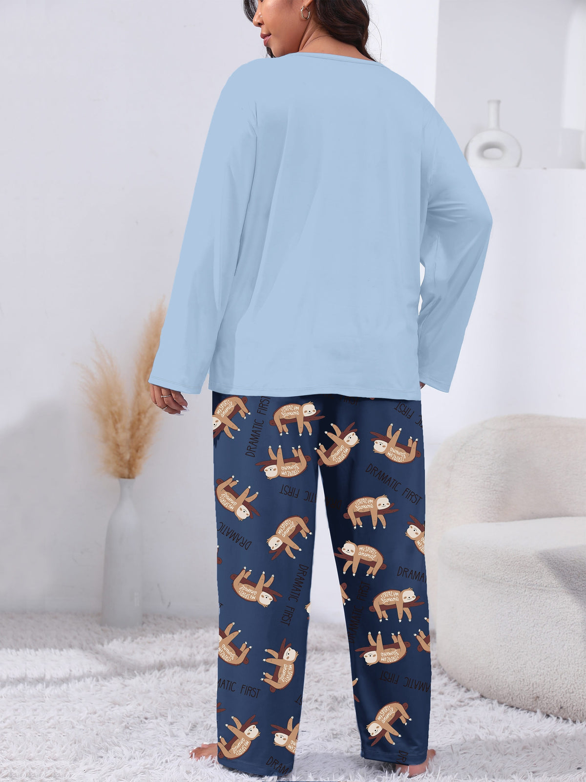 jkthpu-45 Long Sleeve Plus Size Cozy Women's Pajama Set