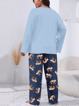 jkthpu-45 Long Sleeve Plus Size Cozy Women's Pajama Set