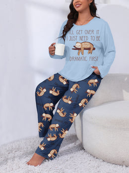 jkthpu-45 Long Sleeve Plus Size Cozy Women's Pajama Set