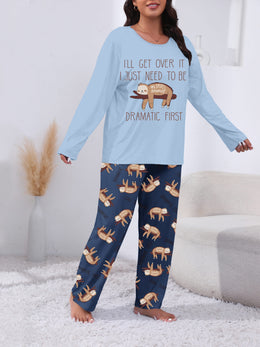 jkthpu-45 Long Sleeve Plus Size Cozy Women's Pajama Set