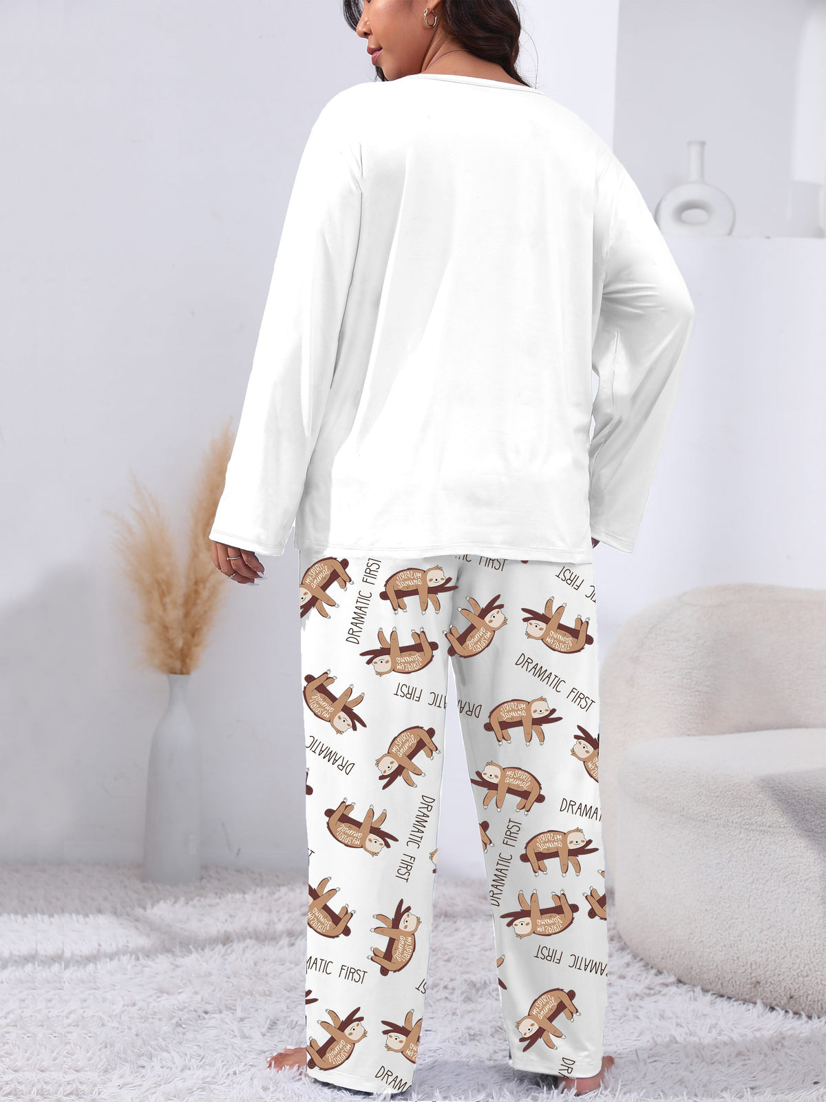 jkthpu-45 Long Sleeve Plus Size Cozy Women's Pajama Set