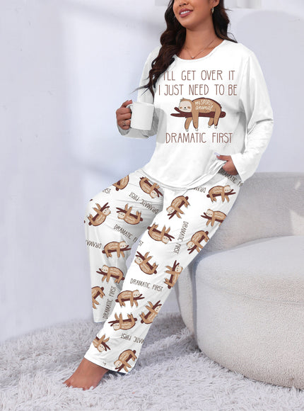 jkthpu-45 Long Sleeve Plus Size Cozy Women's Pajama Set