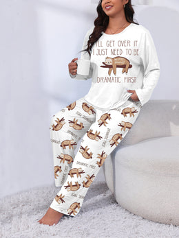 jkthpu-45 Long Sleeve Plus Size Cozy Women's Pajama Set