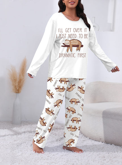 jkthpu-45 Long Sleeve Plus Size Cozy Women's Pajama Set