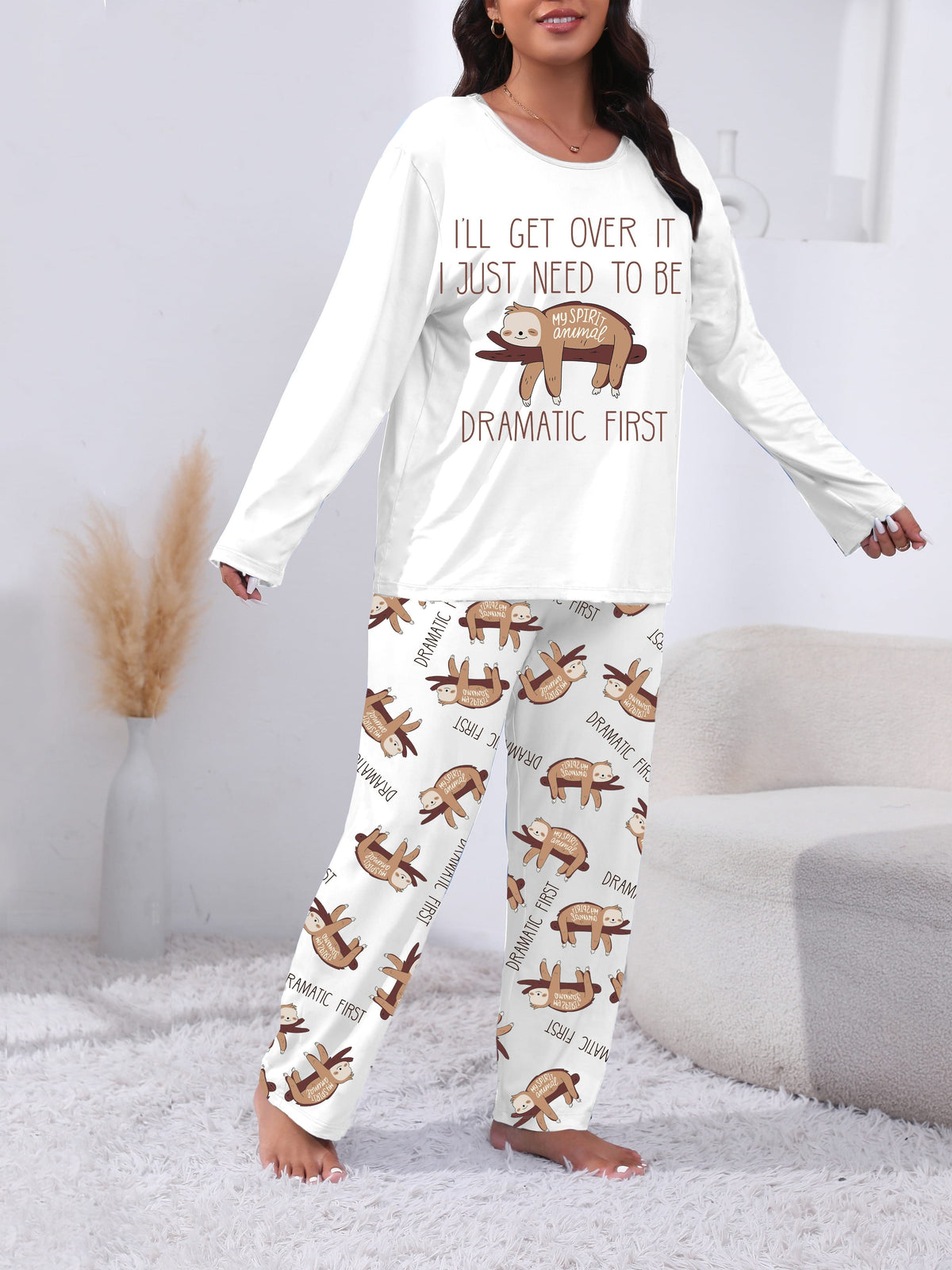 jkthpu-45 Long Sleeve Plus Size Cozy Women's Pajama Set