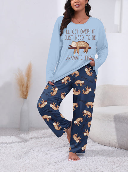 jkthpu-45 Long Sleeve Plus Size Cozy Women's Pajama Set