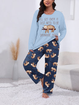 jkthpu-45 Long Sleeve Plus Size Cozy Women's Pajama Set