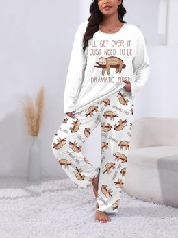 jkthpu-45 Long Sleeve Plus Size Cozy Women's Pajama Set