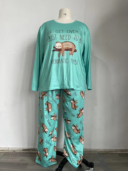 jkthpu-45 Long Sleeve Plus Size Cozy Women's Pajama Set