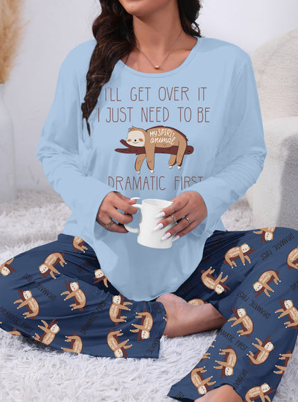 jkthpu-45 Long Sleeve Plus Size Cozy Women's Pajama Set