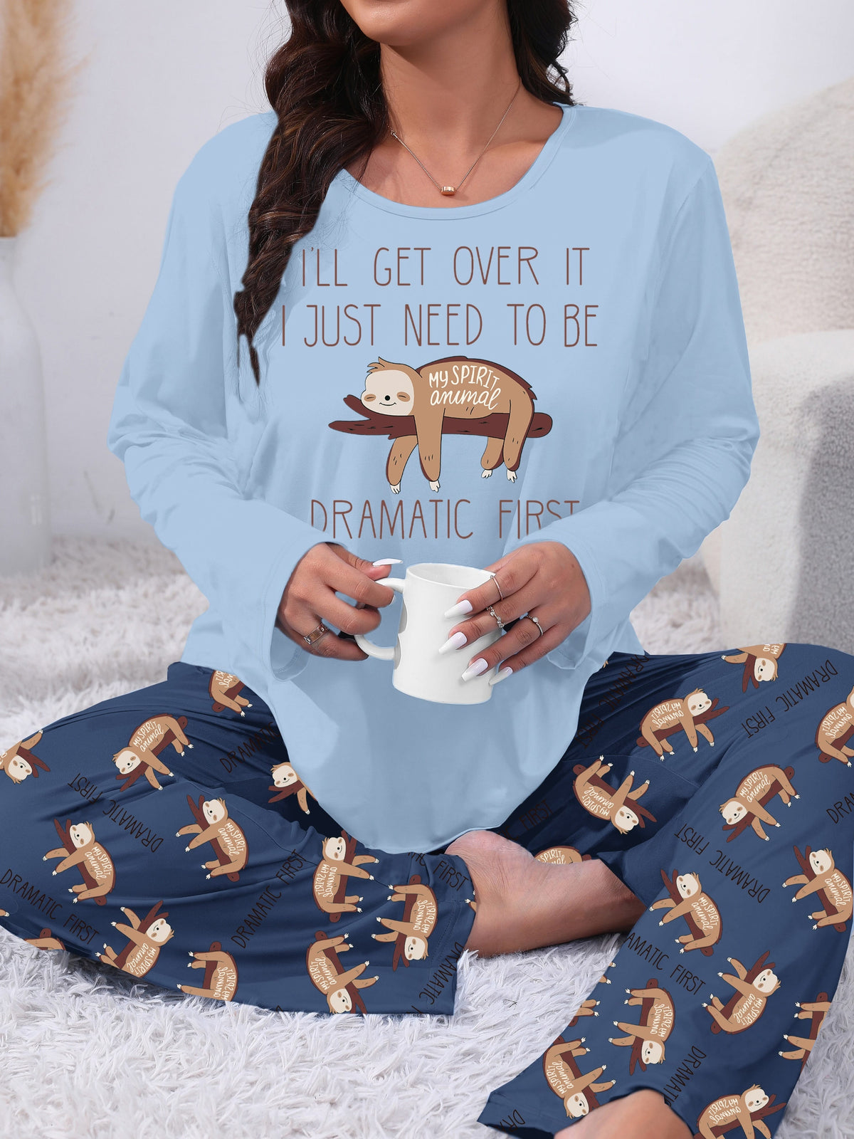 jkthpu-45 Long Sleeve Plus Size Cozy Women's Pajama Set