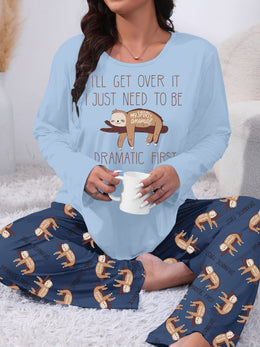 jkthpu-45 Long Sleeve Plus Size Cozy Women's Pajama Set