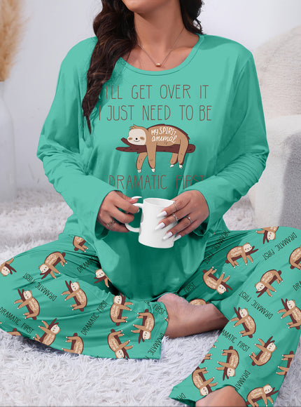 jkthpu-45 Long Sleeve Plus Size Cozy Women's Pajama Set