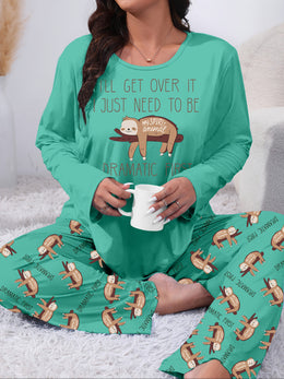 jkthpu-45 Long Sleeve Plus Size Cozy Women's Pajama Set