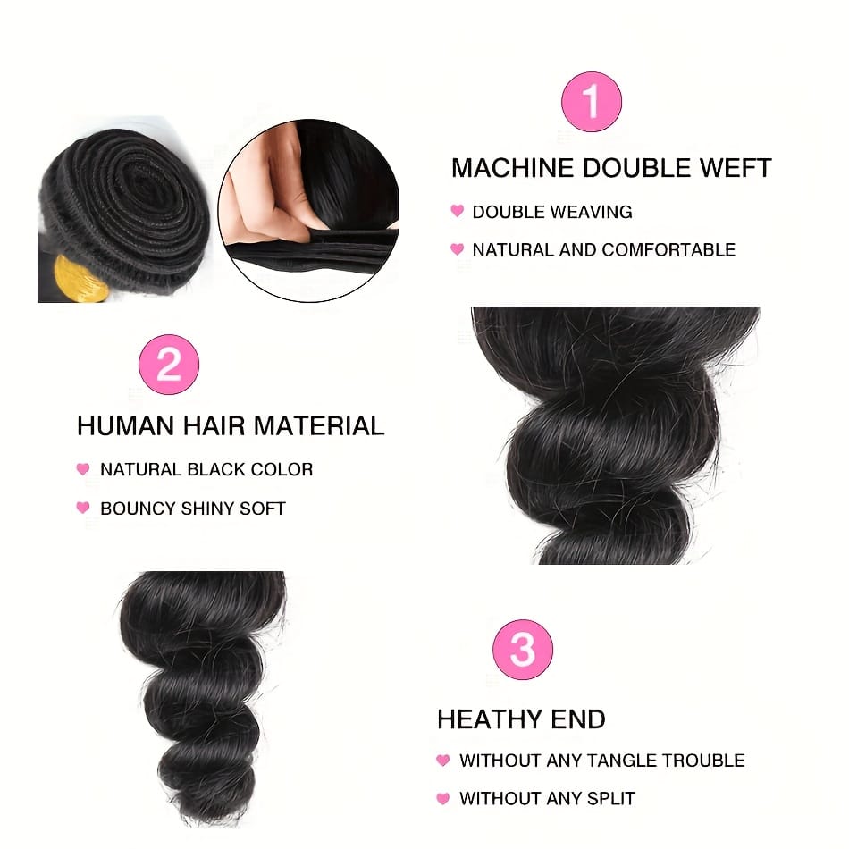 KissICON Loose Wave Bundles Human Hair Brazilian Virgin Bra