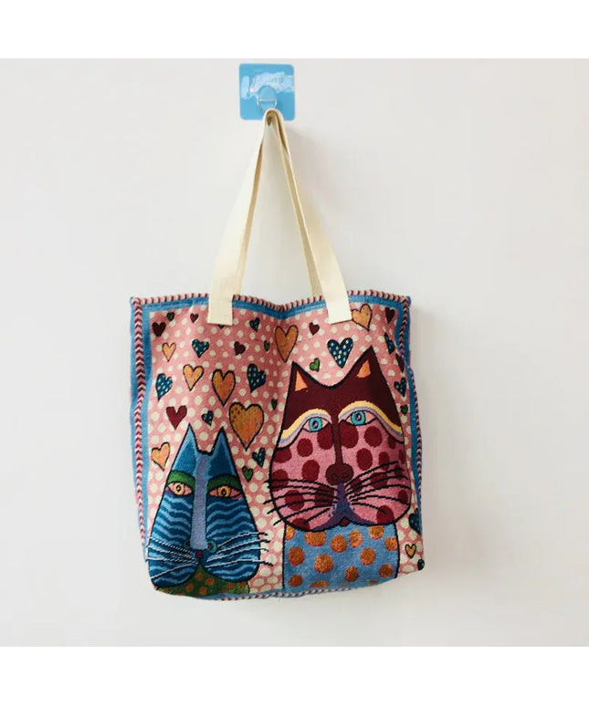 KissICON love cat Cute Cat Pattern Wide Horizontal Canvas Tote