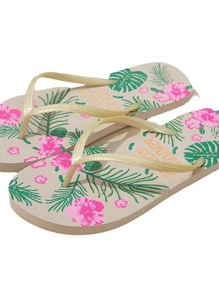 KissICON Lovely Flip Flop Tropical Leaves Hibiscus Leisure Beach