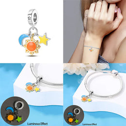 KissICON Luminous 925 Sterling Silver Hot Selling Stars And Moon Charms Fit 925 Original Bracelets DIY Jewelry Making For Women Gift
