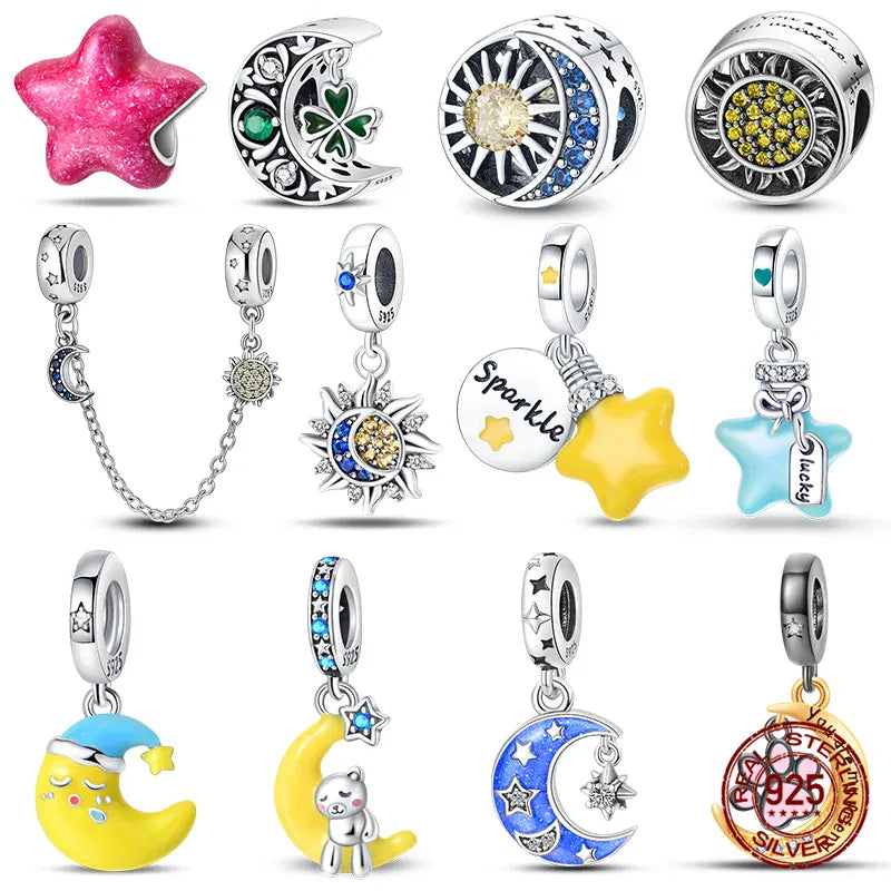 KissICON Luminous 925 Sterling Silver Hot Selling Stars And Moon Charms Fit 925 Original Bracelets DIY Jewelry Making For Women Gift